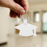 LOGOFUN 6 Pcs Sublimation Keychain Graduation Cap Blanks Heat Transfer Keyring Graduation Gifts for DIY Craft Party Favor (White) LOGOFUN