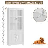 LUXOAK 71" White LED Storage Cabinet with Adjustable Shelves & 4 Doors - Perfect for Home Office, Dining Room, or Kitchen LUXOAK