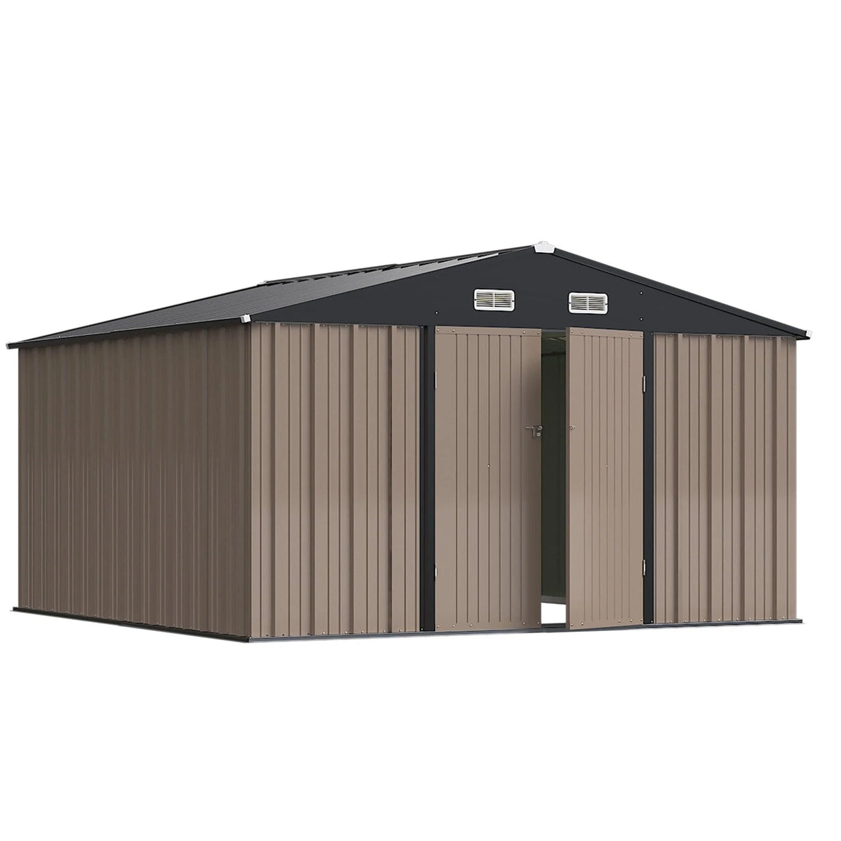 Greesum 10×10FT Outdoor Storage Shed, Metal Patio Storaged Sheds with Lockable Doors, Sheds & Outdoor Storage for Bike, Backyard, Pool and Garden, Brown Greesum