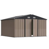Greesum 10×10FT Outdoor Storage Shed, Metal Patio Storaged Sheds with Lockable Doors, Sheds & Outdoor Storage for Bike, Backyard, Pool and Garden, Brown Greesum