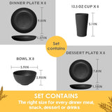 Teivio 32-Piece Kitchen Plastic Wheat Straw Dinnerware Set, Service for 8, Unbreakable Modern Dish Set - Dinner Plate/Dessert Plate/Cereal Bowl/Cup, for Apartment Essentials, Outdoor Camping,Black Teivio