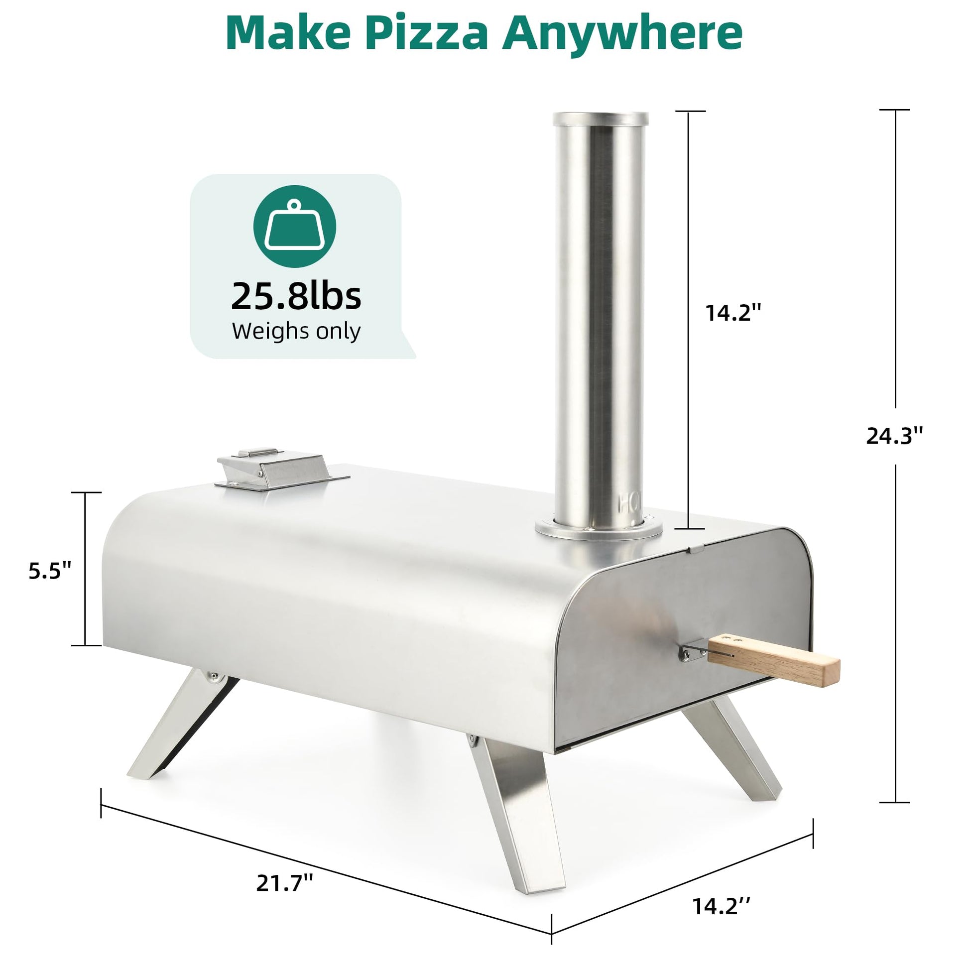 YITAHOME Wood Fired Outdoor Pizza Oven, 12" Portable Pellet Pizza Ovens with Pizza Peel & Pizza Cutter, Woodfire Pizza Maker for Outside Kitchen Cooking Stainless Steel Silver - WoodArtSupply