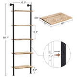 5-Tier Bookshelf Solid Wood Ladder Shelf, Narrow Book shelf Display Shelf, Wooden Ladder Shelf Bookcase, Wall Mount Ladder Shelf, Storage Rack for Living Room, Bedroom, Industrial Style, Rustic Brown Acovy