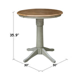 IC International Concepts 30" Round Top Pedestal Counter Height-Distressed Hickory/Stone Finish Dining Tables IC International Concepts