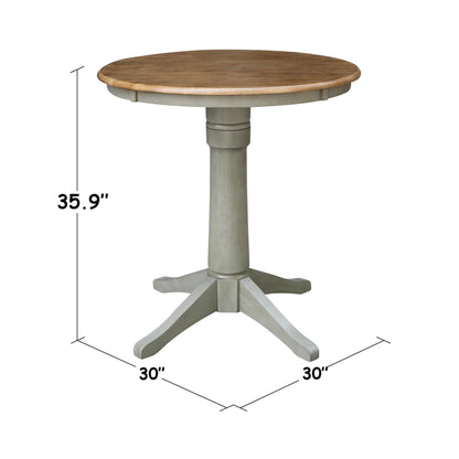 IC International Concepts 30" Round Top Pedestal Counter Height-Distressed Hickory/Stone Finish Dining Tables