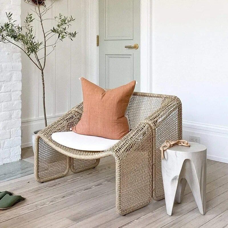 Generic Modern Nordic Rattan Lounge Chair – Elegant Velvet Outdoor/Indoor Sofa Chair, 35.43*27.55*27.55 inches, Brown Generic