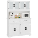 BOTLOG Kitchen Pantry Storage Cabinet, 71" Large Buffet Cabinet with Hutch, Drawers, Tall Kitchen Hutch Cabinet with Microwave Stand for Dining Room, White BOTLOG