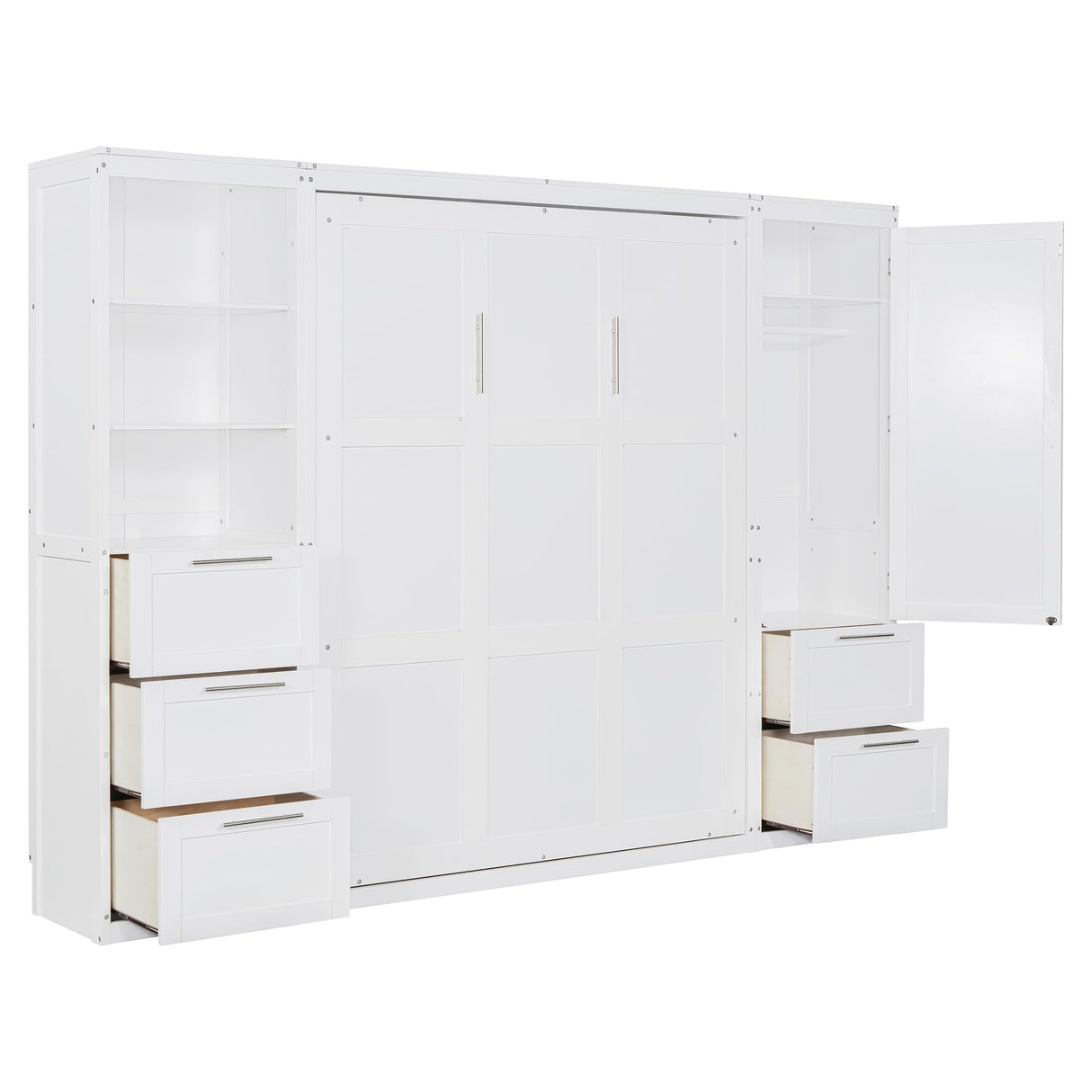 Harper & Bright Designs Queen Size Murphy Bed with Closet, Wall Bed with Drawers and Shelves, White Harper & Bright Designs