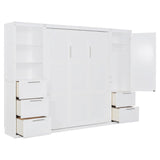 Harper & Bright Designs Queen Size Murphy Bed with Closet, Wall Bed with Drawers and Shelves, White Harper & Bright Designs