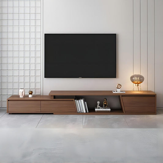 homary Extendable TV Stand with 3 Drawers Minimalist Rectangle Entertainment Center Walnut TV Console Table Up to 110" (Extendable: 70.9”W-110.2”W)