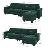 Belffin Velvet Reversible Sectional Sofa with Chaise Convertible L Shaped 4-seat Sectional Couch with Storage Ottoman Green Belffin