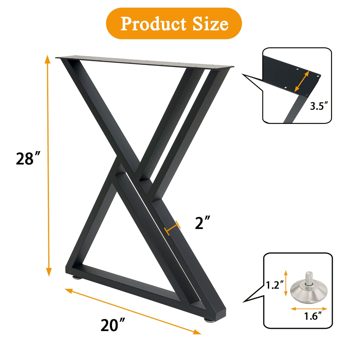 MinWadil 2PCS 28" H x 20" W Black Cast Iron Metal Table Legs, Industrial Modern DIY Furniture Legs for Work, Dining, Outdoor, Kitchen, Computer Tables & Benches MinWadil
