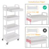 Calmootey 4-Tier Rolling Utility Cart with Drawer,Multifunctional Storage Organizer with Plastic Shelf & Metal Wheel,Storage Cart for Kitchen,Bathroom,Living Room,Office,White Calmootey