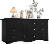 YESHOMY Dresser for Bedroom, 6 Drawer Dressers, Wide Storage Organizer Chest and TV Stand for Bedroom, Living Room, Hallway, Dormitory, Dark Black YESHOMY
