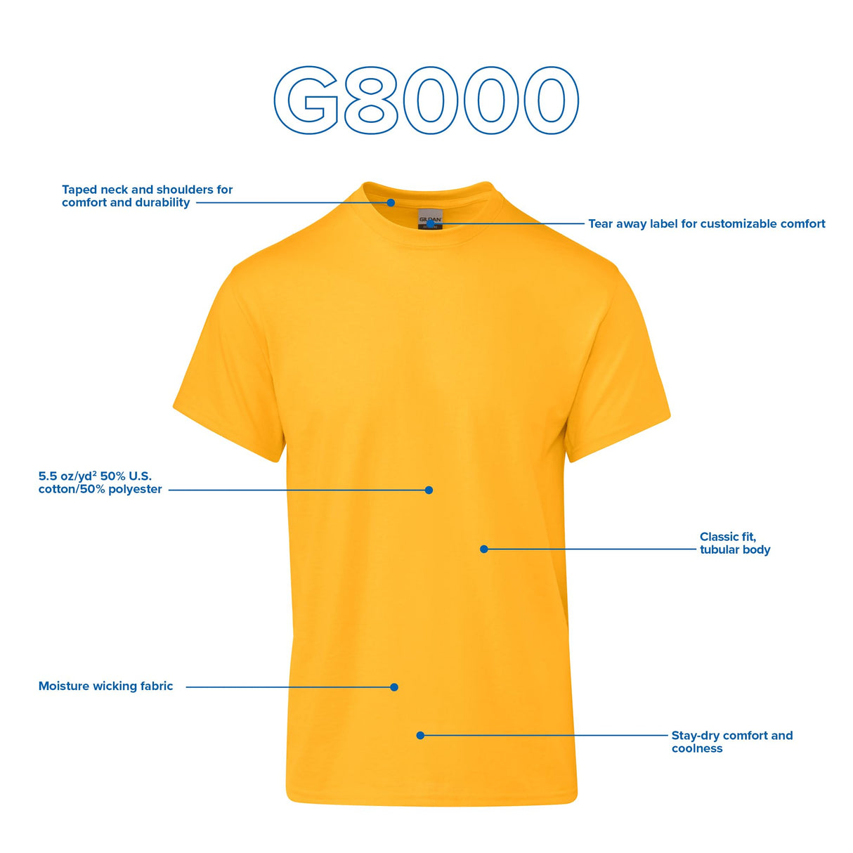 Gildan Unisex Adult Dryblend T-shirt, Style G8000, Multipack, White (2-pack), Medium US Gildan