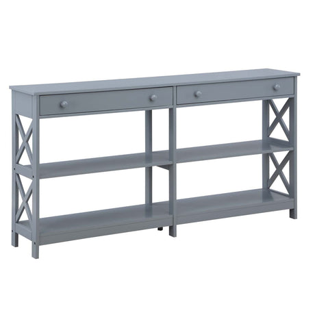 Convenience Concepts Oxford 2-Drawer Console Table with Shelves, 60", Gray Convenience Concepts