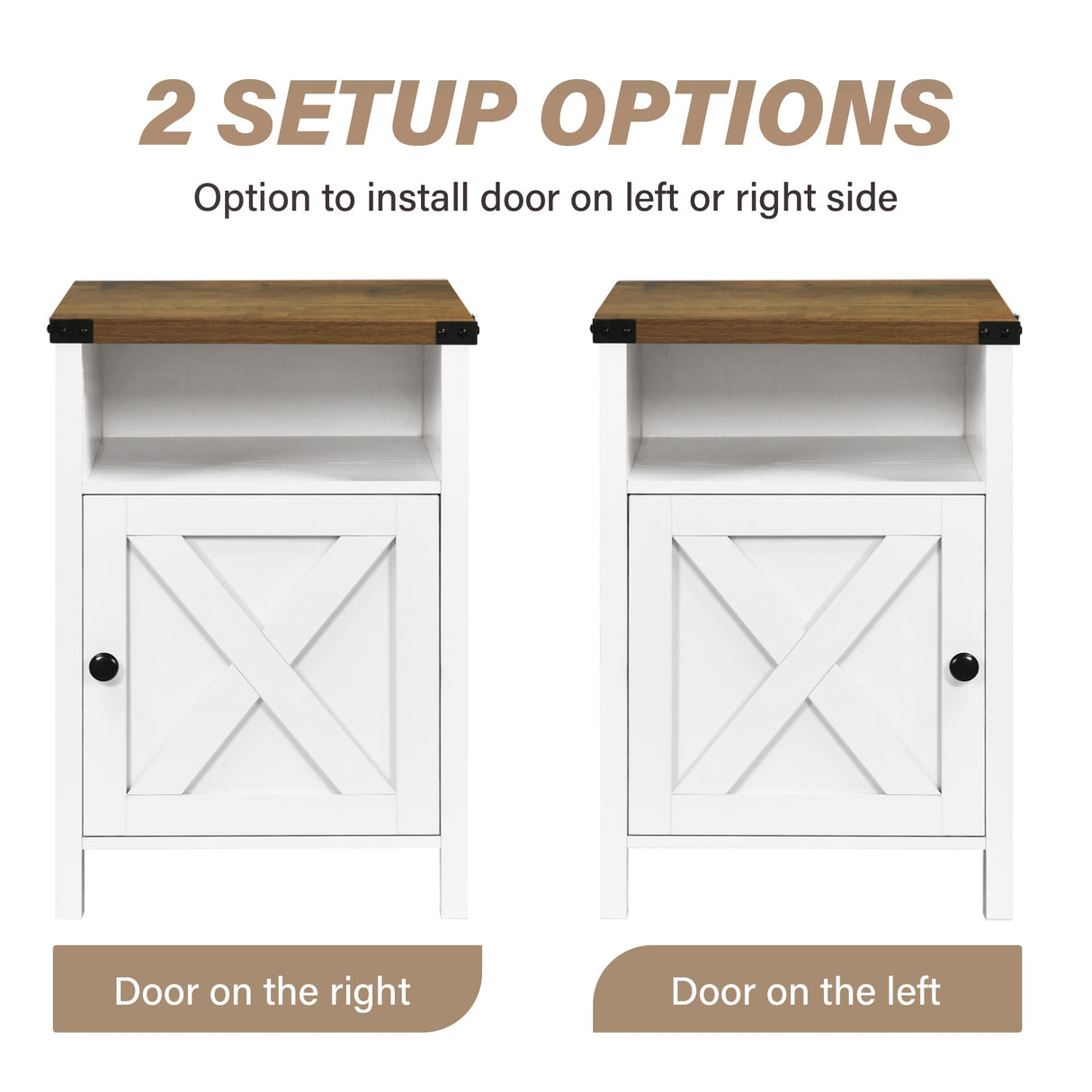 Catrimown Farmhouse End Table, Nightstand Set of 2, Rustic Night Stand with Barn Door and Storage Shelf, White End Table, Side Table for Bedroom Living Room, White Catrimown