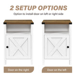Catrimown Farmhouse End Table, Nightstand Set of 2, Rustic Night Stand with Barn Door and Storage Shelf, White End Table, Side Table for Bedroom Living Room, White Catrimown