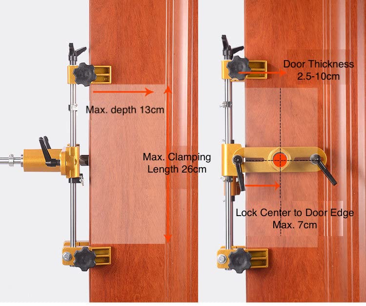 Door Lock Hole Opener Kit Lock Mortiser for Wooden Doors Lock Installation/Change Mortising Machine Mortise Jig with 3 Drill Bits Generic