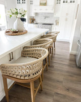 PURPLE LEAF Outdoor Rattan 24" Counter Height Bar Stools Chair Set of 2, Modern Upholstered Patio Bar Stool with Backrest for Indoor and Outdoor, Kitchen Island, Teak PURPLE LEAF