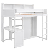 SOFTSEA Twin Loft Bed with Desk, Wardrobe, and Bookcase in White for Space-Saving Style SOFTSEA