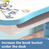 NUZYZ Kids Desk and Chair Set, Adjustable Height Children Study Table and Chair Set with Drawer, Cartoon Pattern Study Table for Toddlers 3-12 Years Blue NUZYZ