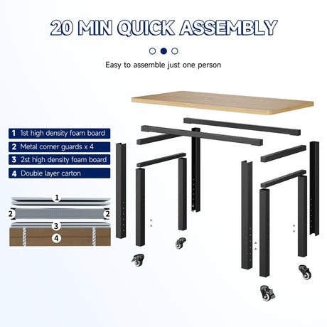 Yizosh 48" Adjustable Workbench, Portable Workbench with Wheels, Rubber Wood Top Workbench 2000 LBS Load Capacity, Heavy Duty Garage Workbench with Storage for Garage, Workshop,Office Yizosh