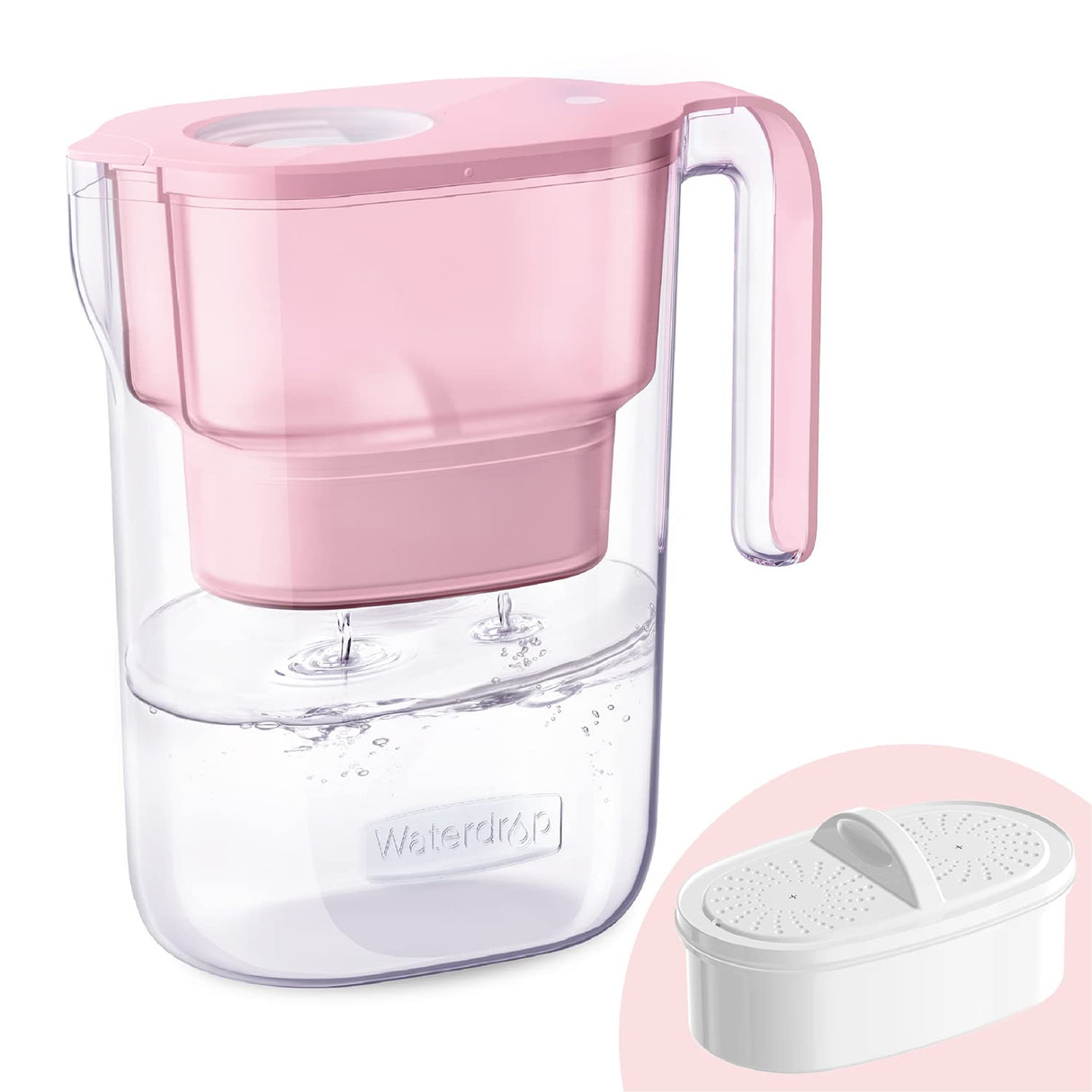 Waterdrop Water Filter Pitcher with 1 Filter, 5X Times Lifetime, Lasts 200 Gallons, for Fridge, Countertop and Gift, Reduces PFOA/PFOS, Chlorine, 7-Cup Capacity, Elfin, Pink Waterdrop