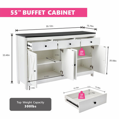 Generic Farmhouse Sideboard Buffet Cabinet, Coffee Bar Cabinet with Drawers and Doors, Buffet Cabinet with Drawers, Farmhouse Buffet Cabinet with Storage for Dinning Room, Kitchen, White - WoodArtSupply