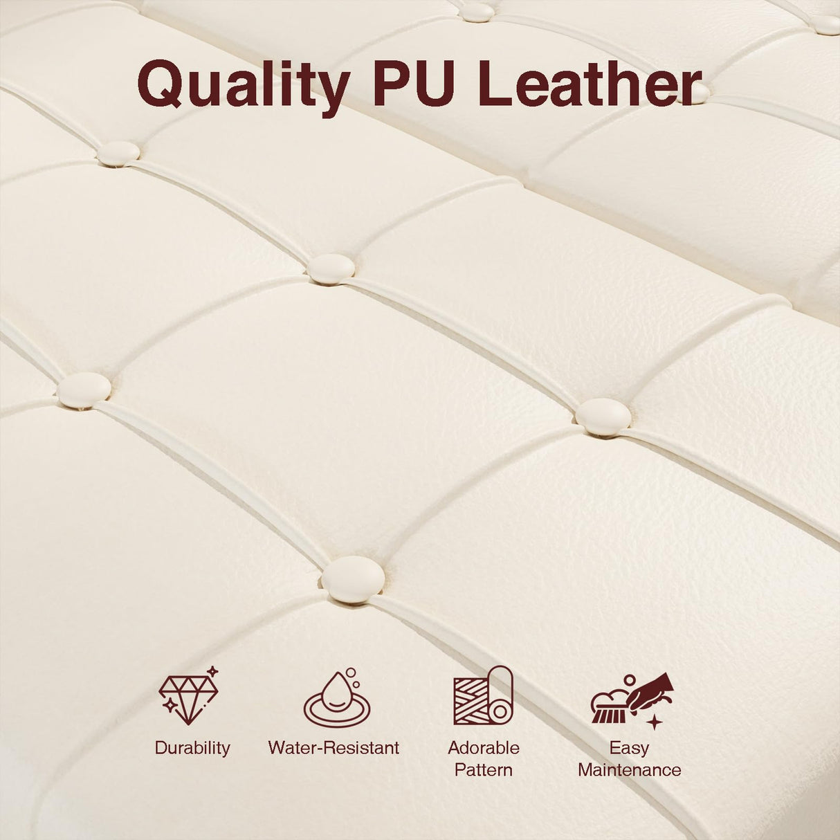 FiveWillowise Tufted Square Ottoman Coffee Table with Storage, Leather Upholstered Cube Storage Ottoman, Oversized Footrest Stool Toy Box Storage for Livingroom Bedroom, Ivory White FiveWillowise