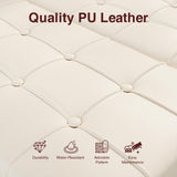 FiveWillowise Tufted Square Ottoman Coffee Table with Storage, Leather Upholstered Cube Storage Ottoman, Oversized Footrest Stool Toy Box Storage for Livingroom Bedroom, Ivory White FiveWillowise