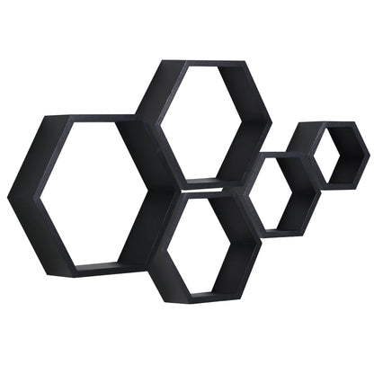 PHOENANCEE Hexagon Floating Shelves,Wall Mounted Wood Farmhouse Storage Honeycomb Wall Shelf Set of 5,for Bathroom, Kitchen, Bedroom, Living Room,Office,Home Room Wall Decor Driftwood Finish - WoodArtSupply