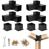 4x4 Woodworks Pergola Brackets Kit, 3-Way Corner Extension Brackets, Black Powder Coated, 4x4 Metal Brackets for Wood Beams, Fence, and Carport (Actual: 3.5"x3.5") Kinchoix