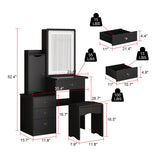 Homsee Vanity Desk Set Makeup Table with Large Sliding Lighted Mirror, Dressing Table with 4 Drawers, Hidden Storage Shelves & Cushioned Stool for Bedroom, Black Homsee