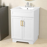 Smhxo Bathroom Vanity with Ceramic Sink, Bathroom Vanity Cabinet with 2 Doors, 24 Inches Wooden Bathroom Sink Cabinet, White Smhxo