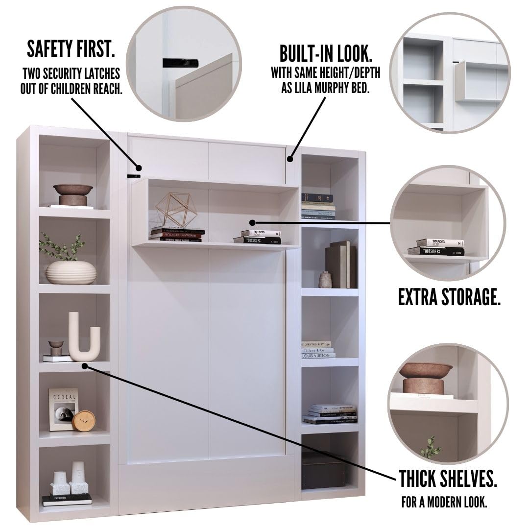 Oakland Living Easy-Lift Twin Murphy Wall Bed in Natural Brown Wood Grain with Two Bookshelves Oakland Living