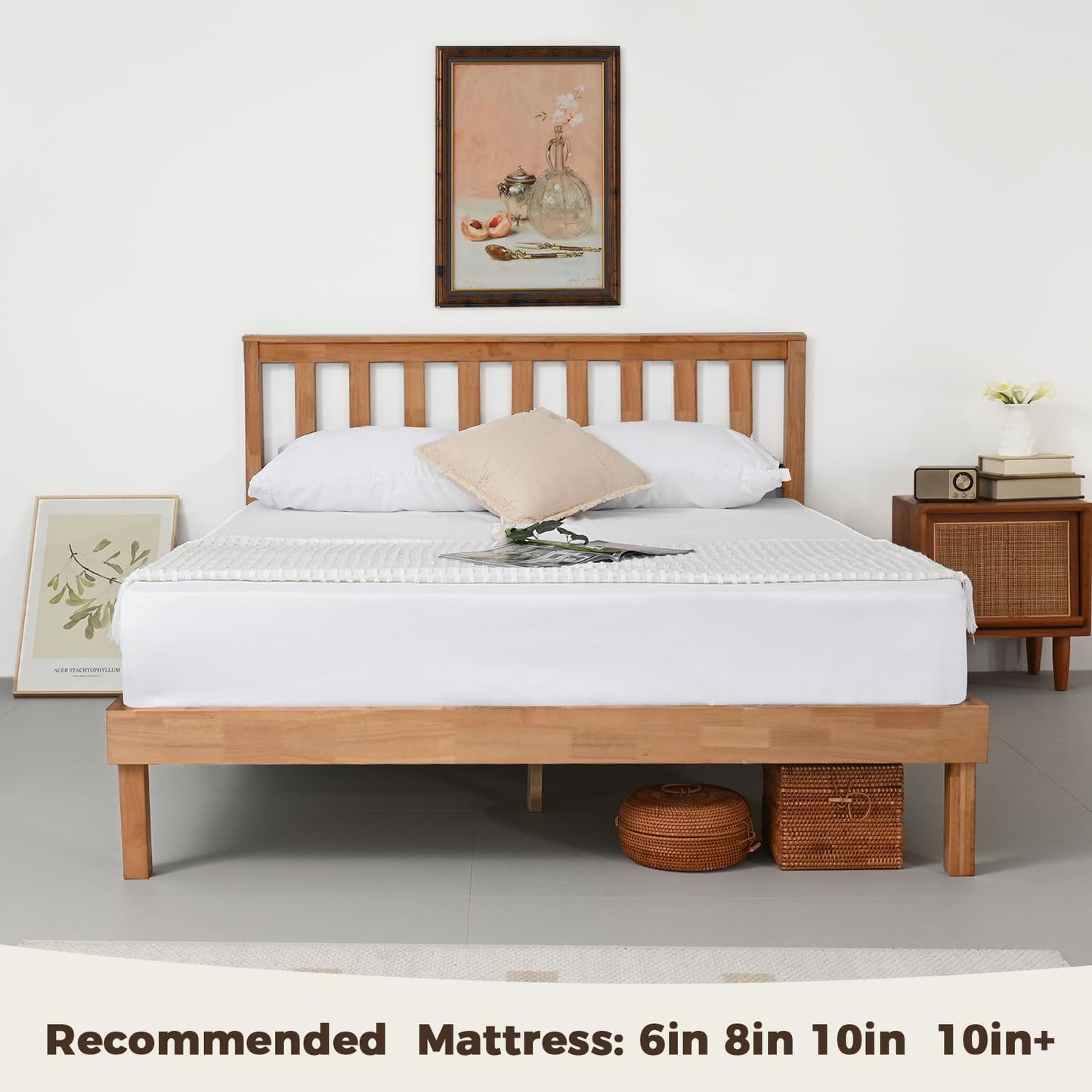 DELAVIN Rustic Pine Solid Wood Queen Bed Frame with Elegant Headboard and Easy Assembly - WoodArtSupply