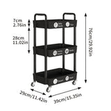 Laiensia 3-Tier Kitchen Storage Cart,Multifunction Utility Rolling Storage Organizer,Mobile Shelving Unit Cart with Lockable Wheels for Bathroom,Laundry,Living Room,With Classified Stickers,Black Laiensia