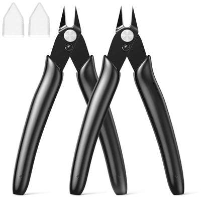 BOENFU Micro Wire Cutter Jewelry Wire Cutters Zip Tie Cutters 2-Pack Flush Cut Nippers Precision Small Side Cutting Pliers for 3d Print, Plastic Models, Jewelry, Electronics, Black, 5 Inches
