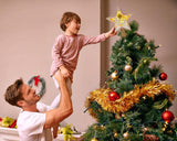 Christmas Star Tree Topper, Wooden 3D Star Glittered Hollow Plug-in Christmas Tree Topper Decoration with LED Light & 6-Hour Timer Function for Indoor Office Holiday Xmas 7.87" x 8.86" (White) Ovootok