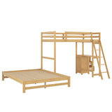 Twin Over Full Solid Wood Bunk Bed with Built-In Desk and Storage Drawers, Natural Finish Bellemave
