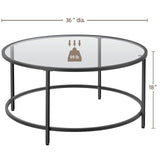 Yaheetech 36" Round Glass Coffee Table, Black Circle Coffee Table Center Table with Glass Top, Small Coffee Table for Living Room, Office & Apartment Yaheetech