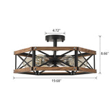 6-Light Large Rustic Farmhouse Wood Flush Mount Ceiling Light Fixture 20 inch Oak Wood and Metal Cage Semi Flush Mount Ceiling Light for Hallway Entry Dining Farmhouse Bedroom Living Room, Black RKUCSR