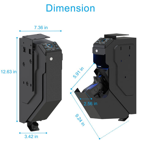 VERPROOF Biometric Gun Safe for Handgun Drop Down Pistol Safe, Smart Pistol Safe with Fingerprint, PIN Code, Key Access for Nightstand, Desk, Bedside, Low-Vis Mode, Type-C Power VERPROOF