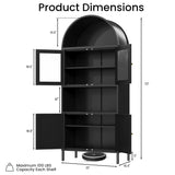 JFHID 73'' Arched Metal Storage Cabinet, Modern Kitchen Pantry with Glass Door & Adjustable Shelves, Display Bookcase Curio Cabinet for Living Room, Dining Room or Kitchen JFHID