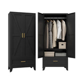 XIOMIOHTRQ Metal Wardrobe Cabinet, 71" Tall Armoire Wardrobe Closet with Drawer, Farmhouse Clothing Storage Cabinet for Bedroom, Laundry (Black, 1 Drawer) XIOMIOHTRQ