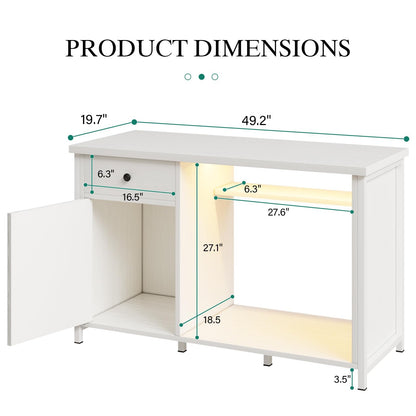 4ever2buy 55-75 Gallon Aquarium Stand with Power Outlets & LED Light, Metal Frame Fish Tank Stand with Drawer & Barn Door, Turtle Reptile Terrariums Stand with Fish Tank Accessories Storage (White)