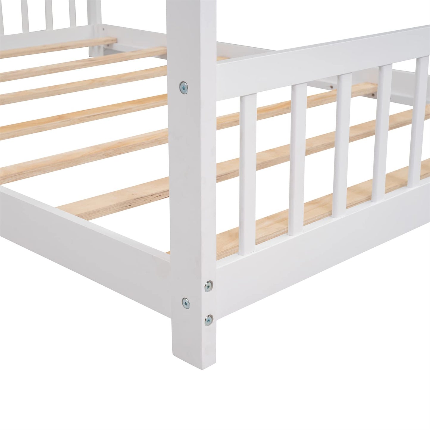 Full House Beds White Montessori Bed Wood Frame Kids Platform Bed with Headboard & Footboard for Children Boys Girls Teens - WoodArtSupply