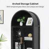 HUSHEDIFY Arched Bookcase Book Shelf with Glass Doors, 5 Tier Tall Display Bookshelf Cabinet with Storage, Industrial Floor Standing Bookshelves Open bookcases for Home Office, Living Room(Black) HUSHEDIFY