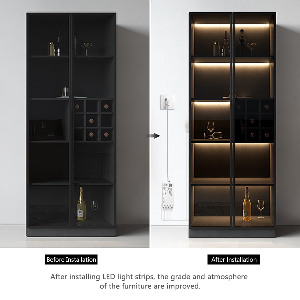 CHNMALITAI COB LED Strip Lights 12V Penetrable Wood Touch Dimmable LED Under Cabinet Light Kit with 60W Adapter 2M/6.56FT Flexible COB LED Strip for DIY Kitchen,Cabinet,Counter,Shelf,Showcase Decor CHNMALITAI